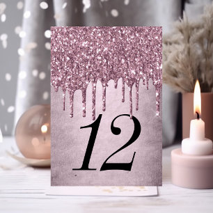 Dripping Mauve Glitter Dusty Pink Sweet Sixteen Table Number