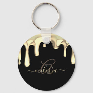 Dripping Metal Gold Monogram Black Elegant Key Ring