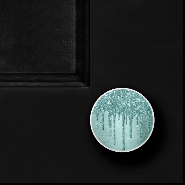 Dripping Mint Glitter | Aqua Teal Melting Pour Ceramic Knob (Creator Uploaded)
