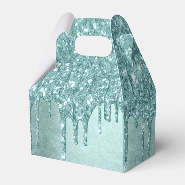 Dripping Mint Glitter | Aqua Teal Melting Pour Favour Box (Front Side)