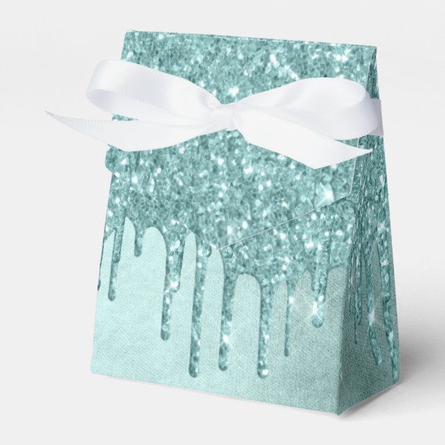 Dripping Mint Glitter | Aqua Teal Melting Pour Favour Box (Front Side)