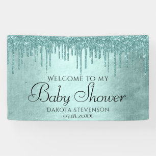 Dripping Mint Glitter   Aqua Teal Melting Shower Banner