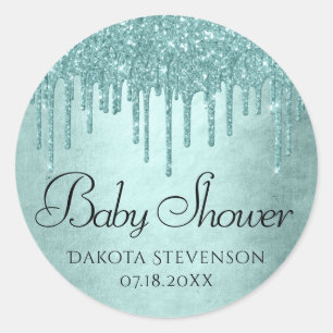 Dripping Mint Glitter Aqua Teal Melting Shower Classic Round Sticker
