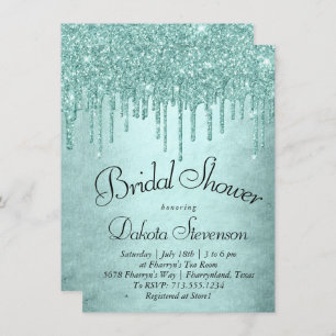 Dripping Mint Glitter   Aqua Teal Melting Shower Invitation