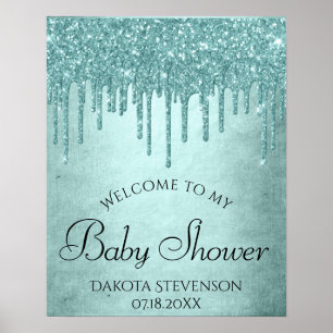 Dripping Mint Glitter   Aqua Teal Melting Shower Poster