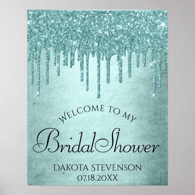 Dripping Mint Glitter | Aqua Teal Melting Shower Poster (Front)