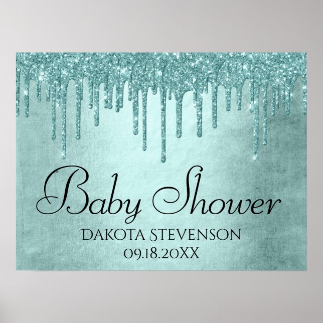 Dripping Mint Glitter | Aqua Teal Melting Shower Poster (Front)
