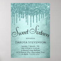 Dripping Mint Glitter | Aqua Teal Sweet Sixteen