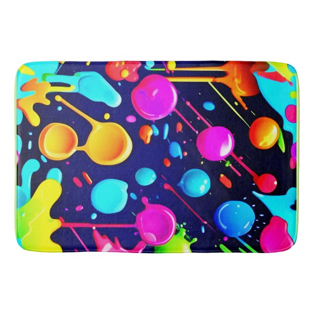 Dripping Neon Ink Aesthetic Bath Mat (Front)