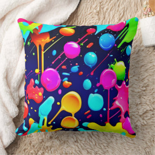 Dripping Neon Ink Aesthetic Cushion