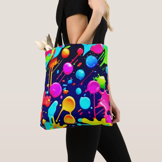 Dripping Neon Ink Aesthetic Tote Bag (Close Up)