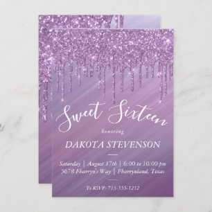Dripping Ombre Sweet 16   Purple Gradient Slime Invitation