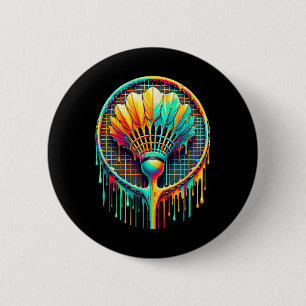 Dripping Paint Badminton Player Shuttle Racket 6 Cm Round Badge