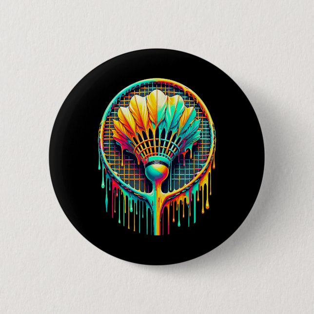 Dripping Paint Badminton Player Shuttle Racket  6 Cm Round Badge (Front)