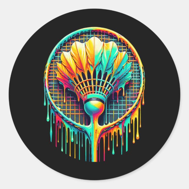 Dripping Paint Badminton Player Shuttle Racket  Classic Round Sticker (Front)