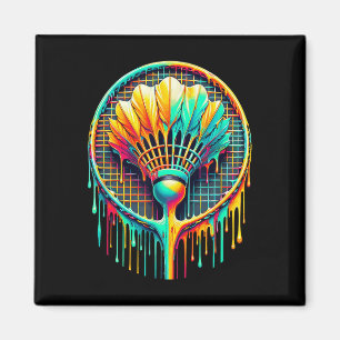 Dripping Paint Badminton Player Shuttle Racket Magnet