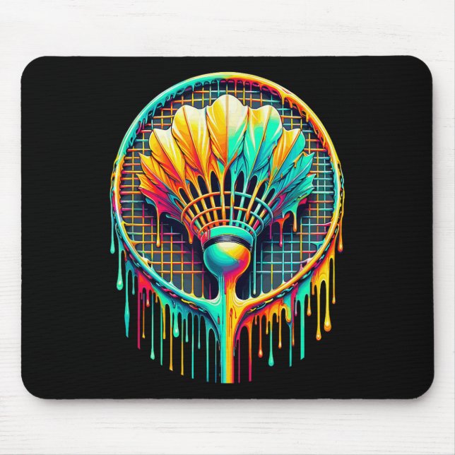 Dripping Paint Badminton Player Shuttle Racket  Mouse Pad (Front)