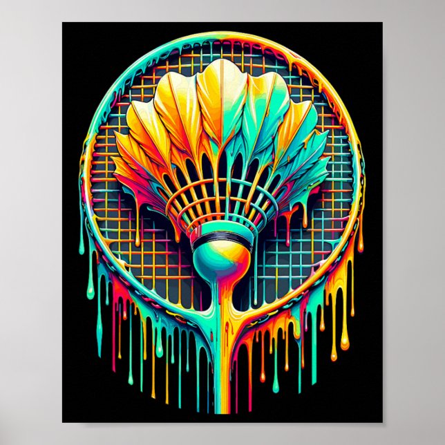 Dripping Paint Badminton Player Shuttle Racket  Poster (Front)