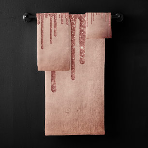 Dripping Peach Glitter   Terra Cotta Coral Orange Bath Towel Set