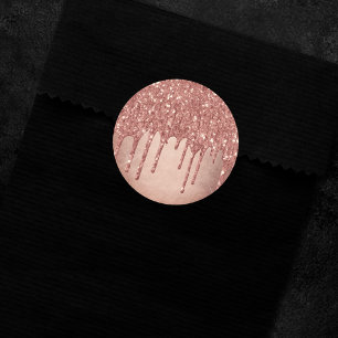 Dripping Peach Glitter   Terra Cotta Coral Orange Classic Round Sticker