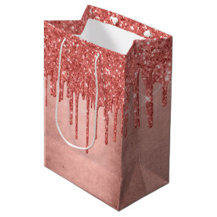 Dripping Peach Glitter Terra Cotta Coral Orange Medium Gift Bag