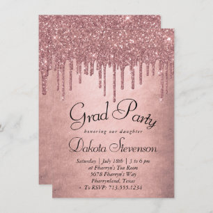 Dripping Peach Glitter Terra Cotta Graduation Invitation