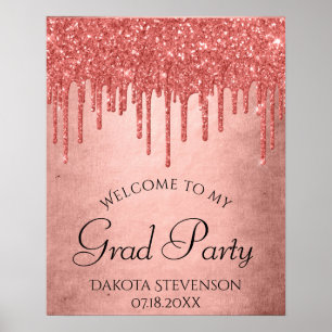 Dripping Peach Glitter   Terra Cotta Graduation Poster