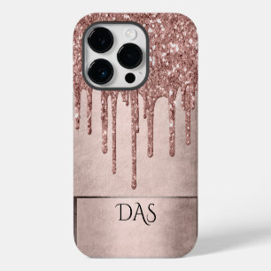 Dripping Peach Glitter Terra Cotta Pour Monogram iPhone 14 Pro Case