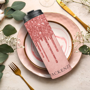 Dripping Peach Glitter   Terra Cotta Pour Monogram Thermal Tumbler