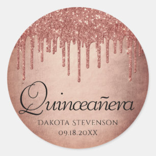 Dripping Peach Glitter   Terra Cotta Quinceanera Classic Round Sticker