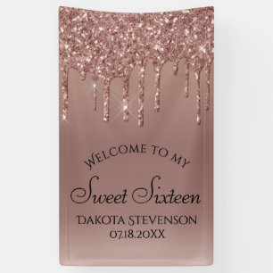 Dripping Peach Glitter Terra Cotta Sweet Sixteen Banner