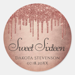 Dripping Peach Glitter   Terra Cotta Sweet Sixteen Classic Round Sticker