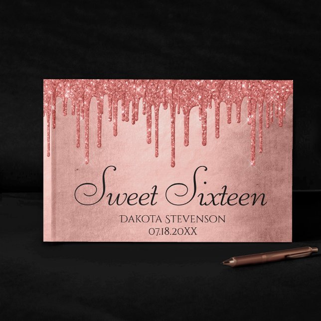 Dripping Peach Glitter | Terra Cotta Sweet Sixteen Guest Book (Creator Uploaded)