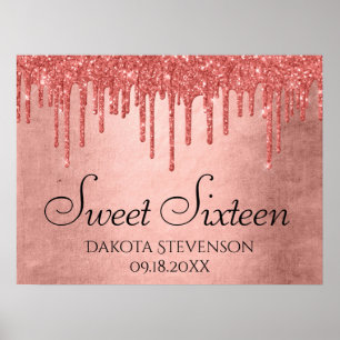 Dripping Peach Glitter   Terra Cotta Sweet Sixteen Poster