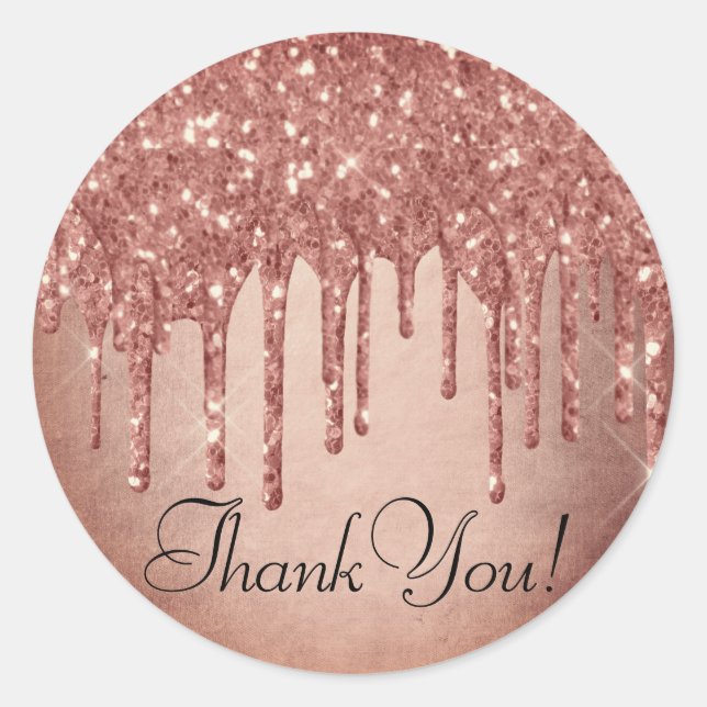Dripping Peach Glitter | Terra Cotta Thank You Classic Round Sticker (Front)