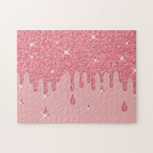 Dripping Pink Glitter Effect & Sparkles Jigsaw Puzzle