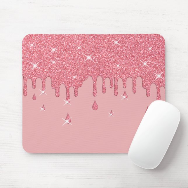 Dripping Pink Glitter Effect & Sparkles Mouse Pad (With Mouse)