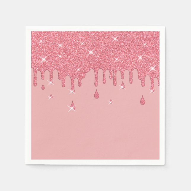 Dripping Pink Glitter Effect & Sparkles Napkin (Front)