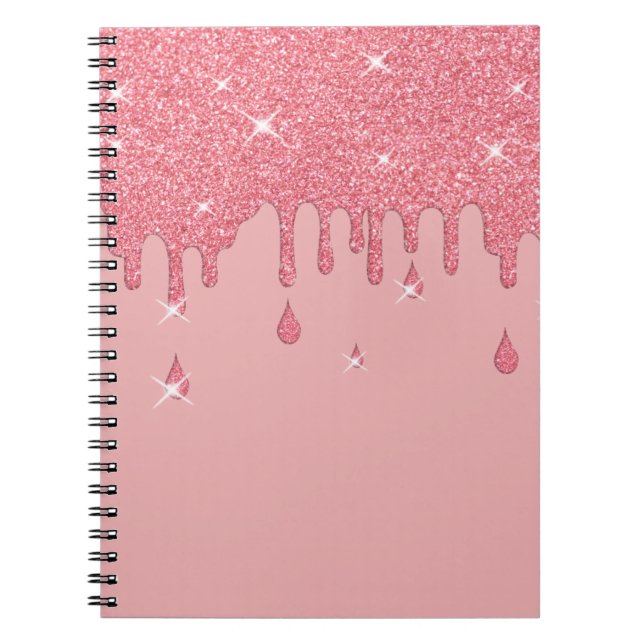 Dripping Pink Glitter Effect & Sparkles Notebook (Front)