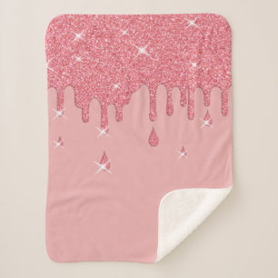 Dripping Pink Glitter Effect & Sparkles Sherpa Blanket
