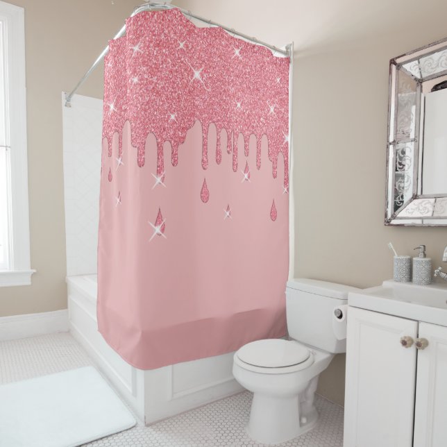 Dripping Pink Glitter Effect & Sparkles Shower Curtain (In Situ)
