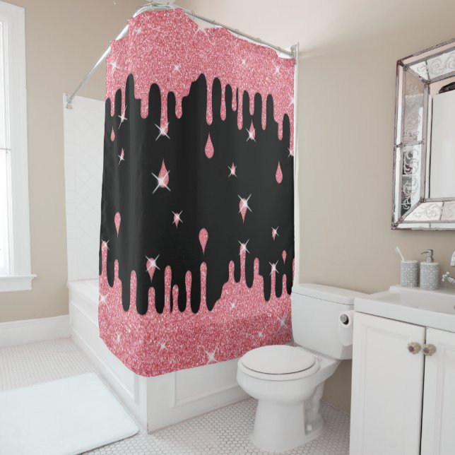 Dripping Pink Glitter Effect & Sparkles Shower Curtain (In Situ)
