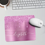 Dripping Pink Glitter Monogram Mouse Pad<br><div class="desc">Custom elegant and girly mouse pad featuring pink faux glitter dripping against a pink faux metallic foil background. Monogram with your name in a stylish trendy white script with swashes.</div>