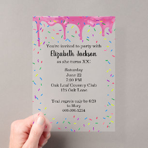 Dripping Pink Icing with Birthday Sprinkles Acrylic Invitations
