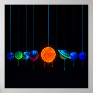Dripping Planet Cradle – Neon Cosmic Space Art Poster