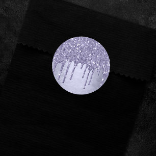 Dripping Purple Glitter   Chic Lavender Icing Pour Classic Round Sticker