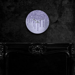 Dripping Purple Glitter   Chic Lavender Icing Pour Round Clock