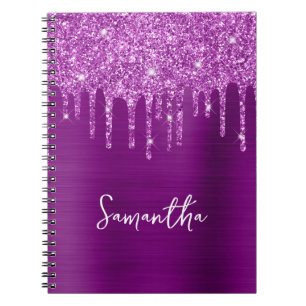 Dripping Purple Glitter Glam Name Notebook