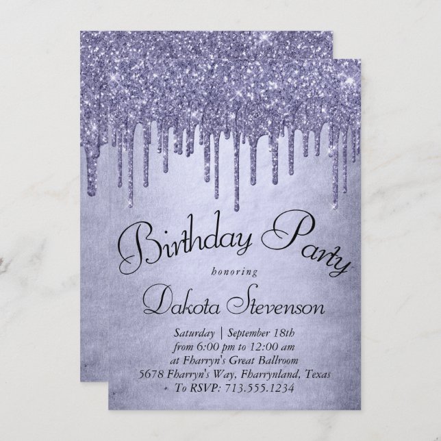 Dripping Purple Glitter | Lavender Icing Birthday Invitation (Front/Back)