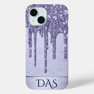 Dripping Purple Glitter   Lavender Icing Monogram iPhone 15 Case